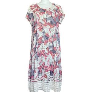 Vintage Haute curry dress flax cotton crochet trim midi dress L large Vintage